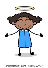 Feeling Positive - Retro Black Office Girl Cartoon Vector Illustration