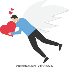 sentimiento de amor propio, mujer sosteniendo el corazón en sus manos. Emociones positivas y armonía contigo misma. Amable corazón de chica voluntaria cuidando. Autoayuda y autocuidado. Ilustración vectorial del corazón de una chica