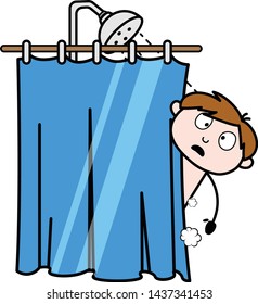 Feeling Shame When Bathing - Office Salesman Employee Cartoon Vector Illustration