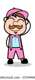 Feeling Shy - Retro Delivery Man Vendor Vector Illustration