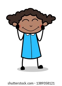 Feeling Shy and Smiling - Retro Black Office Girl Cartoon Vector Illustration