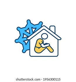 Feeling sluggish in winter RGB color icon. Social withdrawal. Dealing with seasonal tiredness. Feeling sleepy and anxious. Winter depression. Affecting energy levels. Isolated vector illustration