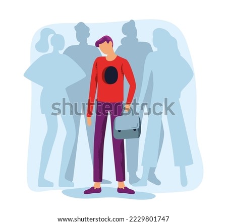 Feeling social isolation, mental problem with socialization. Vector mental psychology and feeling lonely, unhappy or upset, sadness adult illustration