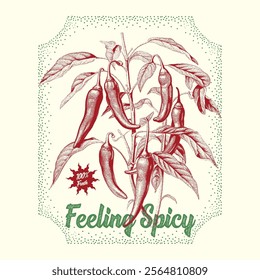 Feeling Spicy chili  print artwork, Hot chili vintage grunge texture, food prints. summer girls artwork. Red spicy chili artwork. Always fresh spicy graphic print design. fruit print graphics, women