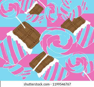 feeling sweet with blue pink candy and chocolate