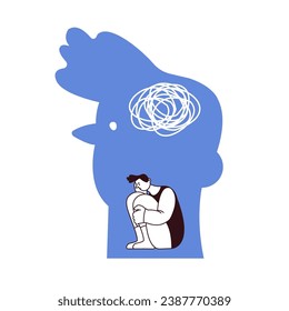 Feeling trapped. Fears. Depressed and fatigue guy. Young man feeling trapped. Modern flat vector illustration