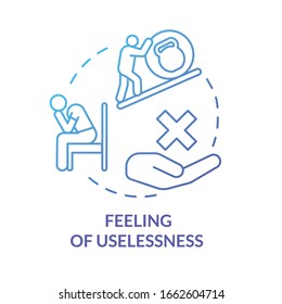 Feeling of uselessness blue concept icon. Employee with low self-esteem. Loneliness and solitude. Burnout symptom idea thin line illustration. Vector isolated outline RGB color drawing