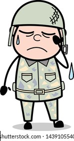Feeling Very Sad - Cute Army Man Cartoon Soldier Vector Illustration