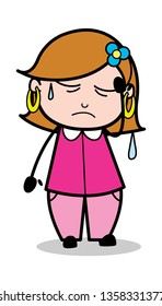 Feeling Very Stress - Retro Cartoon Female Housewife Mom Vector Illustration
