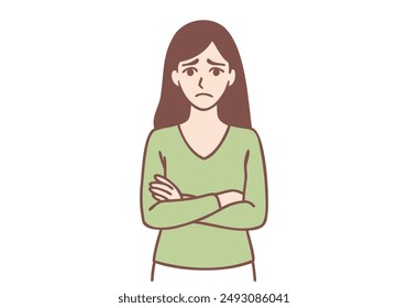 Feeling worried and frustration concept. Young irritated frustrated woman. Hand drawn style vector design illustrations.