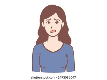 Feeling worried and frustration concept. Young irritated frustrated woman. Hand drawn style vector design illustrations.