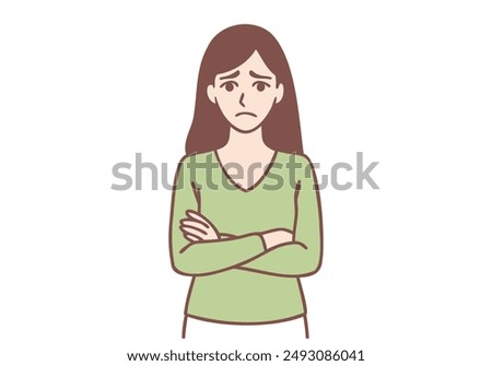 Feeling worried and frustration concept. Young irritated frustrated woman. Hand drawn style vector design illustrations.