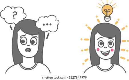 feeling worried icon, cracking a solution icon,worried and idea icon,vector cute isolated icon, young woman stressed icon, young lady had idea icon