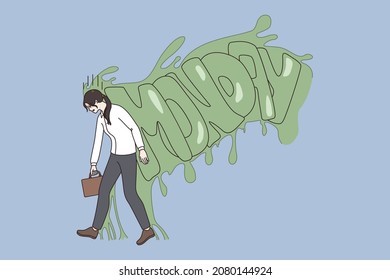 Feeling zombie Monday concept  Young stressed exhausted woman worker going to work feeling zombie Monday vector illustration 