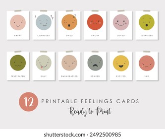 Feelings Cards, Kids face portrait, Educational Cards, Kids materials, Kindergarten vector, School materials, Educational Feelings vector	