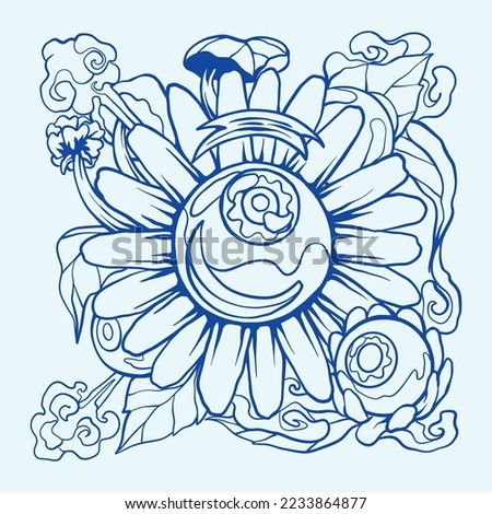 Feelings of Happines Sketch with the visualization of Eyes and Flowers