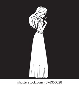 Feelings human isolated rose turn white sweet day flower vector tender holiday character graphic drawing card gift black fashion girlfriend love cute dress lady illustration girl young princess face 