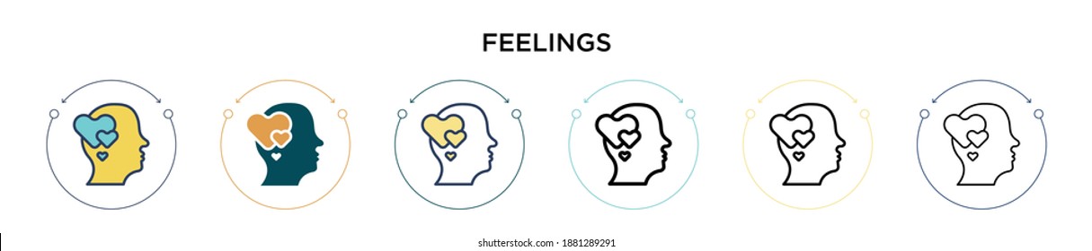 Feelings icon in filled, thin line, outline and stroke style. Vector illustration of two colored and black feelings vector icons designs can be used for mobile, ui, web