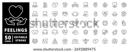 Feelings icons set. editable line icons, outline, emotions and sentiments symbols