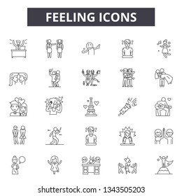Feelings line icons for web and mobile design. Editable stroke signs. Feelings  outline concept illustrations