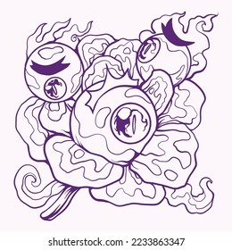 Feelings of Onfire Sketch with the visualization of Eyes and Flowers