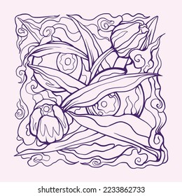 Feelings of Suspicion Sketch with the visualization of Eyes and Flowers