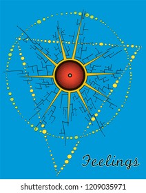 Feelings, Vector hand drawn illustration, abstract style, fantasy, occultism, tattoo art, template for card, poster banner print for t-shirt.