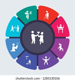 feelings vector template for infographics. Business concept with 9 options, steps, parts, segments. Banner infographic cycling diagram, round chart, in love human, impatient human icons