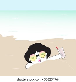 It Feels Like Heaven To Be Buried Under Warm Beach Sand Character illustration