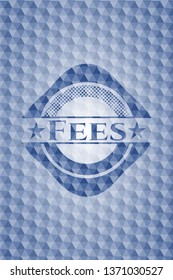 Fees blue emblem with geometric background.