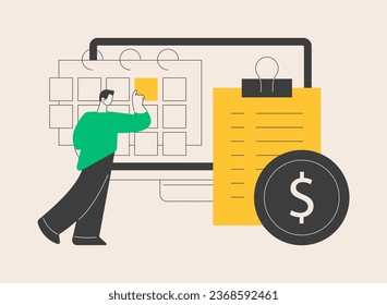 Fees and funding abstract concept vector illustration. Service cost, subscription fees, funding option, payment information, website menu bar, price list, company page UI abstract metaphor.