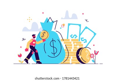 Fees and funding, Rich finance to earning currency, capital concept, money transfer, e-commerce, success economy accounting vector illustration. A lot of money coins