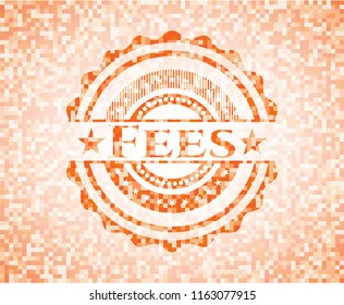 Fees orange tile background illustration. Square geometric mosaic seamless pattern with emblem inside.