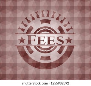 Fees red emblem or badge with abstract geometric polygonal pattern background. Seamless.