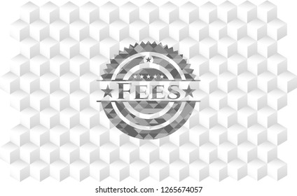 Fees retro style grey emblem with geometric cube white background
