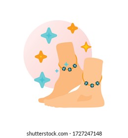 Feet with anklet icon vector illustration. Anklet icon, Jewelry and accessory. Women jewelry accessories.