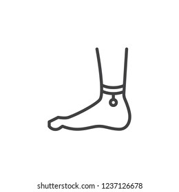 Feet with anklet outline icon. linear style sign for mobile concept and web design. Legs and ankle Jewelry simple line vector icon. Symbol, logo illustration. Pixel perfect vector graphics