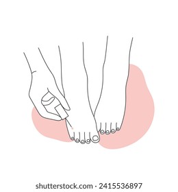 Feet beauty pedicure procedure. Spa foot cosmetics care, wellness treatment line vector illustration