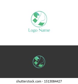 Feet care. Logo for insoles for shoes. Frame with leaves. Vector foot icon. 