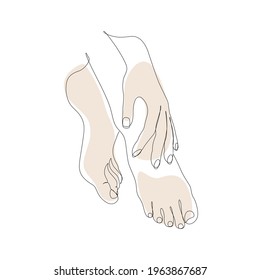 Feet care. Nail care. Drawn with one line. Fron view.