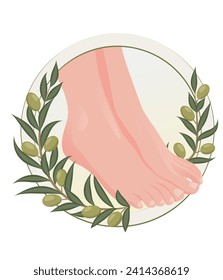 Feet in a circle with olive branches, vector graphics