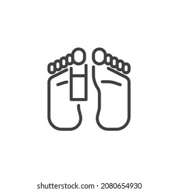 Feet with death tag line icon. linear style sign for mobile concept and web design. Dead label outline vector icon. Morgue symbol, logo illustration. Vector graphics