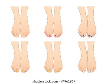 Feet with different styles of pedicure
