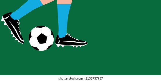feet of a football player with a ball. the foot in the boot hits the ball. kicking a soccer ball. vector illustration, eps 10.