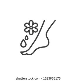 Feet Massage Aroma Oil Line Icon. Linear Style Sign For Mobile Concept And Web Design. Aromatherapy, Foot Spa Outline Vector Icon. Symbol, Logo Illustration. Vector Graphics