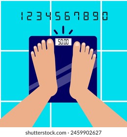 Feet on Digital Scales Person with Excess Weight Standing on Weighing Machine.