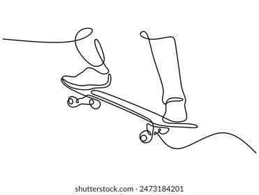 Feet on skateboard continuous line drawing. Fitness and sport concept. Vector illustration minimalist design hand drawn.