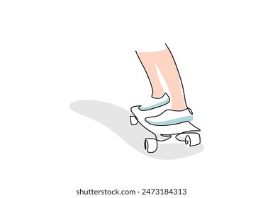Feet on skateboard continuous line drawing. Fitness and sport concept. Vector illustration minimalist design hand drawn.
