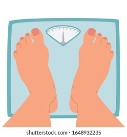 Feet on weighing scales. Vector illustration on white background