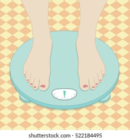 Feet on weighing scales. Vector illustration